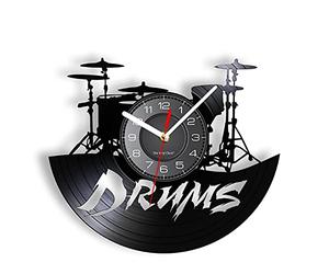 Guang trading Pendule Murale de 30CM Batterie électrique Bande oeuvre Vintage Horloge Murale Musique Performance décor Ensemble de Batterie Montre Rock and Roll Montre Batteur Cadeau