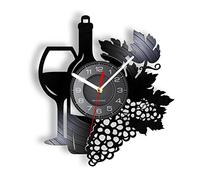 Guang trading Pendule Murale de 30cm Bouteille de vin de Fruits avec Verre à vin Disque Vinyle Horloge Murale grappe de Raisin Maison Bar Cave décor Cuisine Nature Morte Album Horloge