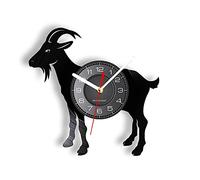 Guang trading Pendule Murale de 30CM Chèvre Silhouette gravée au Laser Disque Vinyle Horloge Murale Caprine Ferme Animal Artisanat œuvre Montre décorative pour Chambre d'enfants