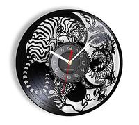 Guang trading Pendule Murale de 30cm Dragon et Tigre Tatouage Vinyle LP Record Horloge Murale Yin Yang Chinois Asiatique Symbole de l'équilibre Vintage Vinyle Disque Artisanat Horloge Murale