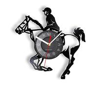 Guang trading Pendule Murale de 30CM Horloge Murale d'équitation Faite de Disque LP découpé au Laser Montre Murale Moderne de Sport d'animal de Cheval pour Club équestre