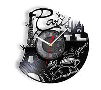 Guang trading Pendule Murale de 30cm Paris Tour Eiffel Disque Vinyle Horloge Murale Romance décor à la Maison Horloge Vintage Montre Murale Architecture française Art Mural