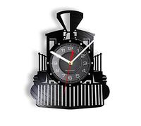 Guang trading Pendule Murale de 30CM Vintage Locomotive à Vapeur Horloge Murale Locomotive Train Disque Vinyle Horloge Murale Express Train Transport Chemin de Fer décoration Murale