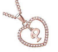 Guangcailun 26 Lettres P en Forme de Coeur Collier Pendentif Strass Rose d'or claviculaire chaîne Bijoux Couple Cadeau