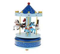 Guangcailun Carrousel rotatif à remontage manuel. Motif sculpté en bois de haute qualité. Décoration écologique, cadeau d'anniversaire, décoration de chambre bébé, Bleu avec point, 105x170mm