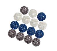 Guangcailun Paquet de 1524 boules en rotin et osier de 5cm, élégantes, noires, grises et blanches, pour mariages et fêtes de noël, Bleu Gris Blanc, 15 pièces 5CM