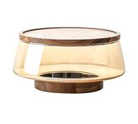 Guangcailun Plateau à fruits haut de gamme avec base en bois et couvercle en bois Plateau à fruits verre d'acacia transparent élégant et polyvalent Bol salade haut de gamme, tapez+1