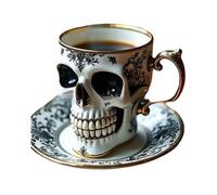 Guangcailun Service à thé gothique, exquis ensemble de tasses en résine et acier inoxydable avec tête de mort pour les cérémonies quotidiennes du café et du thé, durable, UN, Apportez une assiette