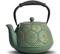 GUANGHEIRON Théière en fonte de 1200 ml, grande capacité, avec infuseur à thé, intérieur émaillé, poignée en silicone, convient pour cuisinière, idéale pour le thé et le café
