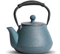 GUANGHEIRON Théière en fonte de 940 ml - Passe sur la cuisinière - Avec infuseur pour thé et café - Théière japonaise fabriquée à la main avec intérieur émaillé - Poignée en silicone - Bleu - 950 ml