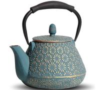 GUANGHEIRON Théière en fonte de 950 ml avec infuseur pour plaque de cuisson, théière japonaise à motif de fleurs de Sakura pour thé et café, revêtement intérieur émaillé, poignée en silicone, 950 ml,