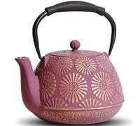 GUANGHEIRON Théière en fonte de grande capacité de 1,2 l avec infuseur pour plaque de cuisson, théière japonaise Sakura pour thé et café, revêtement intérieur émaillé, poignée en silicone 1200 ml,