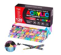 Guangna Feutres acryliques 120, feutres à pointe fine flexible et précise, encre opac superposable, cahier de coloriage, verre, céramique, roche, bois, pierre, peinture sur tissu