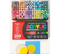 Guangna Feutres acryliques 200, feutres à pointe fine flexible et précise, encre opac superposable, cahier de coloriage, verre, céramique, roche, bois, pierre, peinture sur tissu (200)