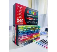 Guangna Feutres acryliques 240, feutres à pointe fine flexible et précise, encre opac superposable, cahier de coloriage, verre, céramique, roche, bois, pierre, peinture sur tissu (240)