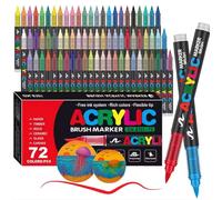 Guangna Feutres acryliques 72, feutres à pointe fine flexible et précise, encre opac superposable, cahier de coloriage, verre, céramique, roche, bois, pierre, peinture sur tissu (72)
