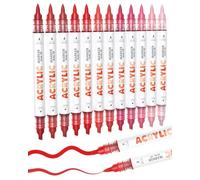 Guangna Lot de 12 marqueurs de peinture acrylique Marron Série Pro Color pour peinture sur roche, verre, tasses, bois, métal, verre, plastique, toile (Rouge)