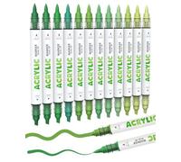 Guangna Lot de 12 marqueurs de peinture acrylique Marron Série Pro Color pour peinture sur roche, verre, tasses, bois, métal, verre, plastique, toile (Vert)