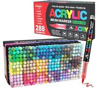 Guangna Marqueurs à Pinceau Acryliques, 288 Couleurs, Pointe Flexible, Pour Papier, Bois, Céramique, Verre et Toile