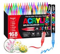 Guangna Tooli Art Lot de 168 marqueurs acryliques à pointe souple pour toile, bois, pierre et projets de bricolage - Marqueurs de peinture acrylique de qualité supérieure avec pointe pinceau pour