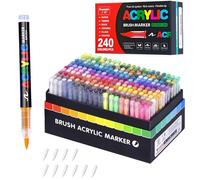 Guangna Tooli Art Lot de 240 marqueurs acryliques à pointe souple pour toile, bois, pierre et projets de bricolage - Marqueurs de peinture acrylique de qualité supérieure avec pointe pinceau pour