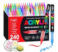 Guangna Tooli Art Lot de 240 marqueurs acryliques à pointe souple pour toile, bois, pierre et projets de bricolage - Marqueurs de peinture acrylique de qualité supérieure avec pointe pinceau pour