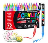 Guangna Tooli Art Lot de 72 marqueurs acryliques à pointe souple pour toile, bois, pierre et projets de bricolage - Marqueurs de peinture acrylique de qualité supérieure avec pointes pinceau pour