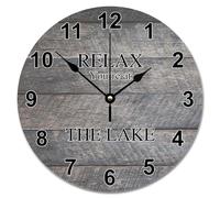 Guangpat Country Wood Grain Art Horloge murale en bois Relax You're At The Lake 30,5 cm Grande horloge murale à piles Horloge à la retraite sans tic-tac Décor pour salon, chambre à coucher, bureau
