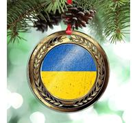Guangpat Décorations de sapin de Noël en forme de drapeau de l'Ukraine - Médaille vintage - Souvenir de ville de campagne - Ornements de Noël personnalisés - Décoration de Noël 2024 en acrylique -