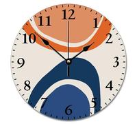 Guangpat Horloge murale de 25,4 cm avec formes abstraites imprimées orange brûlé et bleu marine, fonctionne à piles, sans tic-tac, décoration de ferme pour salon, chambre à coucher, cuisine, cadeau