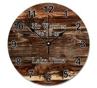 Guangpat Horloge murale de 25,4 cm en grain de bois ancien - Horloge ronde décorative à piles - Ne vous inquiétez pas, nous sommes sur le lac Time - Décoration pour salon, chambre à coucher, cuisine