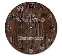 Guangpat Horloge murale de 30,5 cm style shabby chic avec plancher en bois vieilli Marron foncé Horloge murale à piles C'est Wine O'Clock Somewhere Retraite Décor de salon Cadeau pour homme, femme