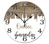 Guangpat Horloge murale en bois avec silhouette d'horizon du Québec - 25,4 cm - Silencieuse - À suspendre - Cadeau pour un ami étranger