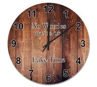 Guangpat Horloge murale rétro de 38,1 cm avec plancher en bois - Fonctionne avec piles - Ne vous inquiétez pas : nous sommes sur le lac Time She Shed - Décoration de salon - Cadeau pour homme, femme