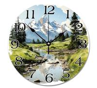 Guangpat Horloge murale ronde de 25,4 cm - Motif parc national de Grand Teton - Paysage de la ville - Horloge murale moderne à piles - Cadeau pour ami étranger