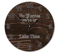 Guangpat Horloge murale vintage en bois grain de bois No Worries We're On Lake Time - 30,5 cm - Fonctionne avec piles - Décoration silencieuse pour chambre à coucher, salon, bureau