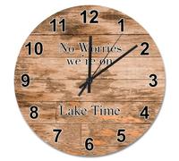 Guangpat Horloge murale vintage en bois « No Worries We're On Lake Time » - Fonctionnement à piles - 38,1 cm - Sans tic-tac - Décoration pour salon, chambre à coucher, bureau