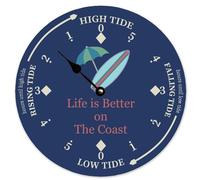Guangpat La vie est meilleure sur la côte Horloge personnalisée de marée bleue Surfboard Horloges de marée à piles 25,4 cm Horloge murale rétro de style ferme pour la maison, la cuisine, le bureau, la
