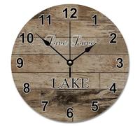 Guangpat Live Love Lake Horloge murale ronde en grain de bois avec piles 25,4 cm Décoration vintage silencieuse pour bureau, maison, mariage, anniversaire, pendaison de crémaillère
