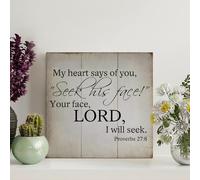 Guangpat My Heart Says of You,Seek His Face! Proverbs 27 : 8 signes vintage en bois art mural chrétien décorations murales rustiques pour salon cuisine panneau rétro à suspendre 20,3 x 20,3 cm