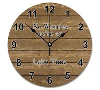 Guangpat No Worries We're On Lake Time Horloge murale en bois craquelé 30,5 cm Horloge murale en bois à piles Décoration d'intérieur pour salon, cuisine, chambre à coucher, bureau