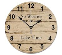 Guangpat No Worries We're On Lake Time Horloge murale en bois de grange vieilli 25,4 cm Décoration murale pour cuisine, chambre à coucher, salon, bureau
