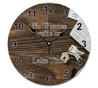 Guangpat No Worries We're On Lake Time Horloge murale en grain de bois - Fonctionne avec piles - 25,4 cm - Décoration murale silencieuse pour la maison, la cuisine, le bureau, l'école, la salle de