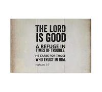 Guangpat Pancarte en bois vintage avec verset de la Bible The LORD Is Good,a Refuge in Times of Trouble. Panneau en bois 30,5 x 20,3 cm Décoration murale pour maison, chambre à coucher, cuisine, salon