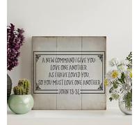 Guangpat Panneau en bois avec verset biblique amusant de Jésus « A New Command I Give You Love One An » - 20,3 x 20,3 cm - Décoration murale familiale pour salon, chambre à coucher, bureau