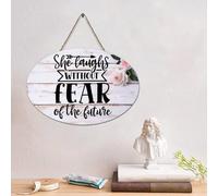 Guangpat Panneau en bois avec verset biblique amusant « She Laughs Without Fear of The Future » - 10,2 x 15,2 cm - Décoration murale chrétienne rustique - Cadeau de pendaison de crémaillère