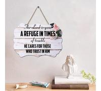 Guangpat Panneau en bois avec verset biblique amusant « The LORD Is Good », un refuge in Times of Trouble. Panneau en bois 15,2 x 25,4 cm Décoration murale pour la maison, la cuisine, le salon, le
