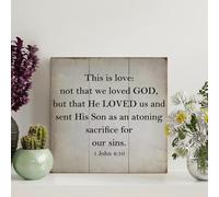 Guangpat Panneau en bois avec verset de la Bible « This Is Love Not That Loved God » - Décoration murale rustique pour maison, chambre à coucher, cuisine, salon - 20,3 x 20,3 cm