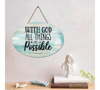 Guangpat Panneau en bois avec verset de la Bible vintage avec inscription « With God All Things Are Possible MATTHEW 19-26 » - 15,2 x 25,4 cm - Décoration murale chrétienne rustique en bois - Cadeau