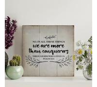 Guangpat Panneau en bois avec verset de la Bible vintage « No in All These Things We're More » - 20,3 x 20,3 cm - Décoration murale pour la maison, la cuisine, le salon, le café